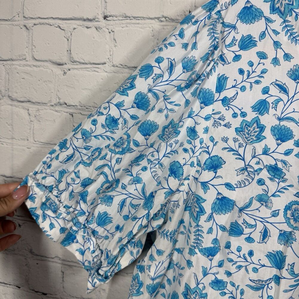 Draper James Blouse Women XXL Floral White Blue Cottage Boho Balloon Sleeve Top - Picture 4 of 12